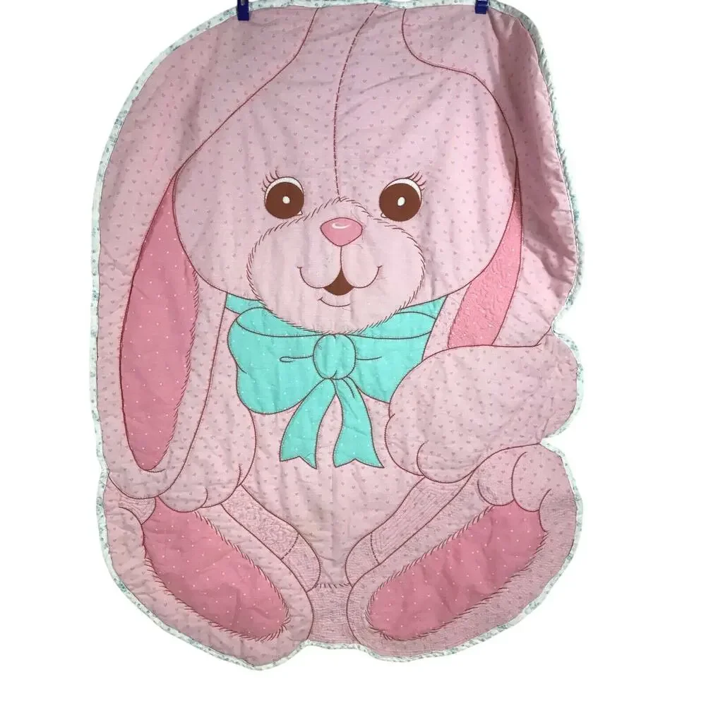 Vintage handmade pink bunny rabbit quilt baby blanket homemade Spring Mills